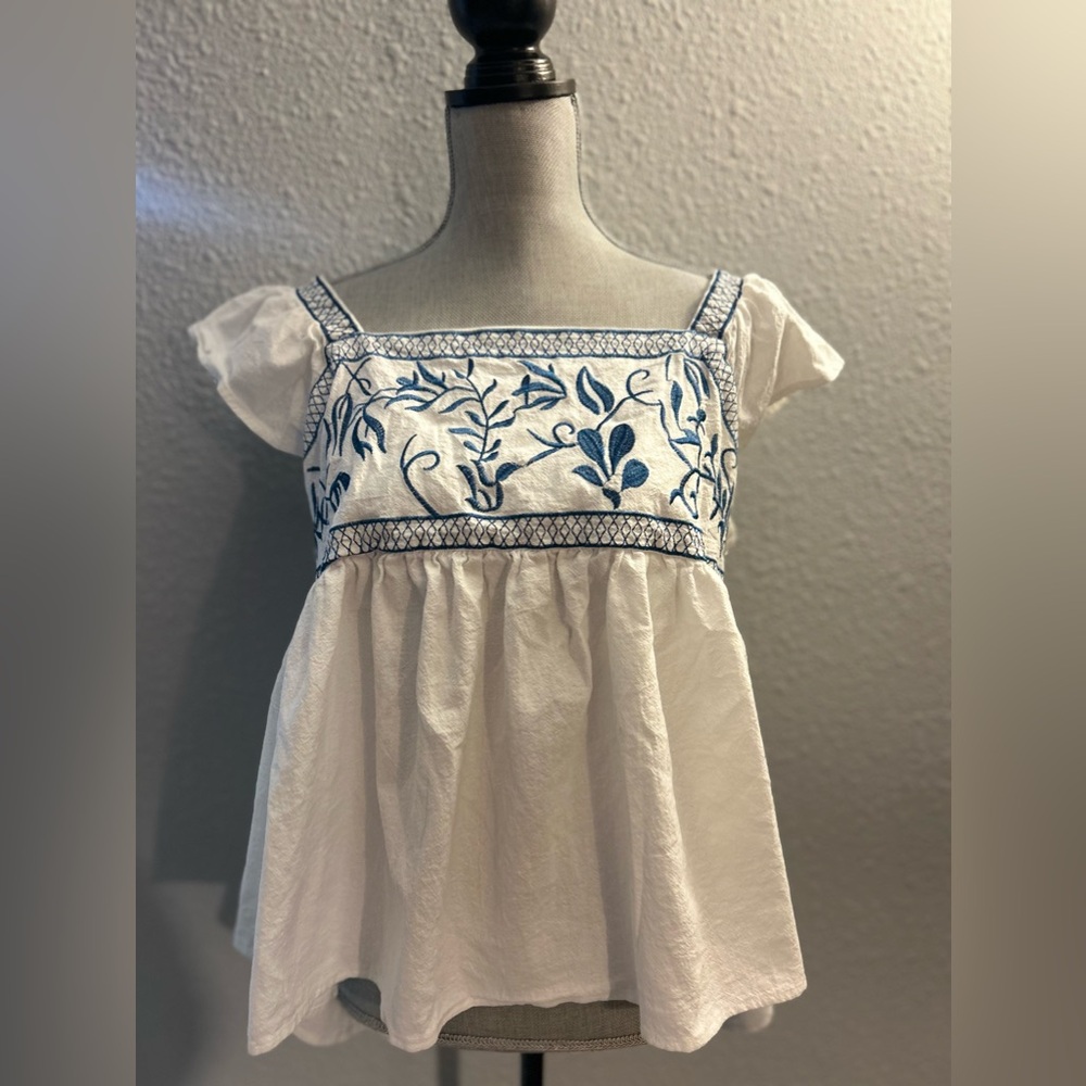 Delft Blue Printed Bohemian Style Women’s Blouse Sz XL